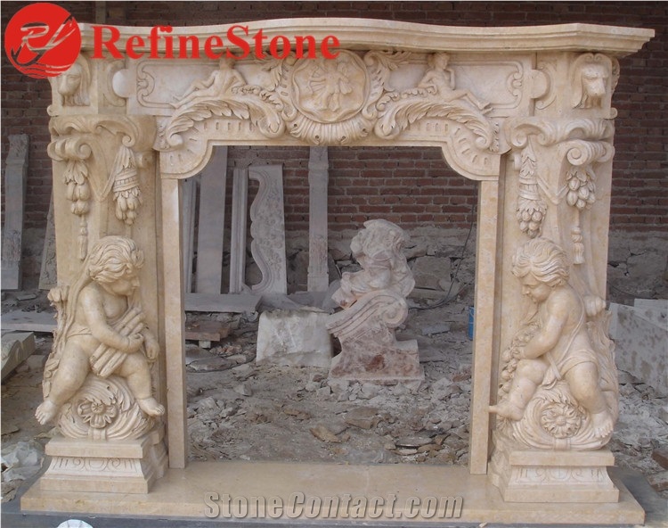 Cheap Beige Marble Travertine Fireplace Surround