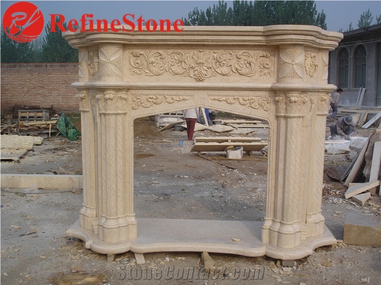 Cheap Beige Marble Travertine Fireplace Surround