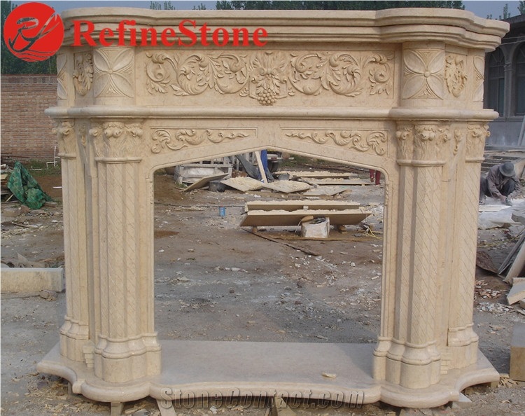 Cheap Beige Marble Travertine Fireplace Surround