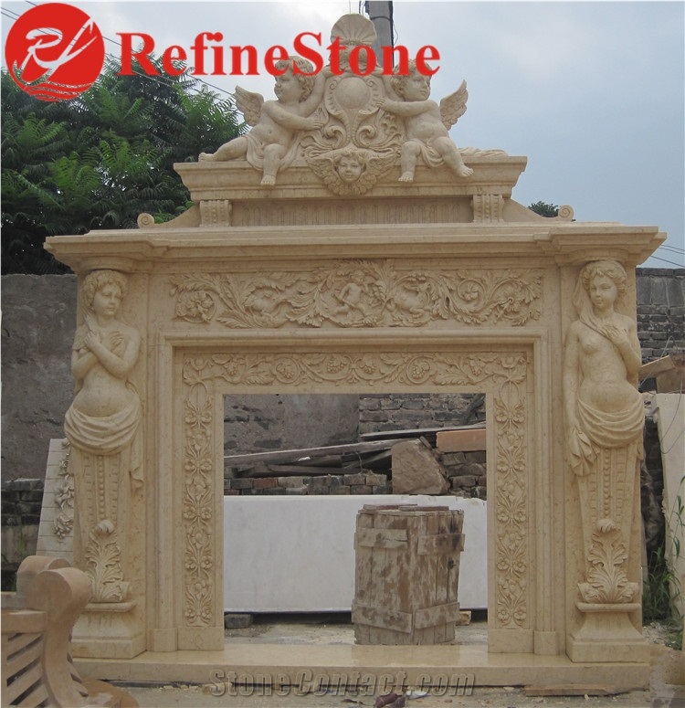 Cheap Beige Marble Travertine Fireplace Surround