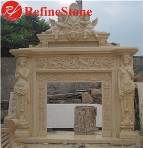 Cheap Beige Marble Travertine Fireplace Surround