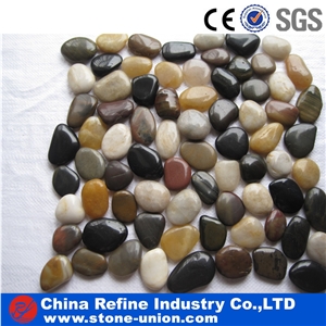 China Multi Color Polished Pebble Stone on Mesh