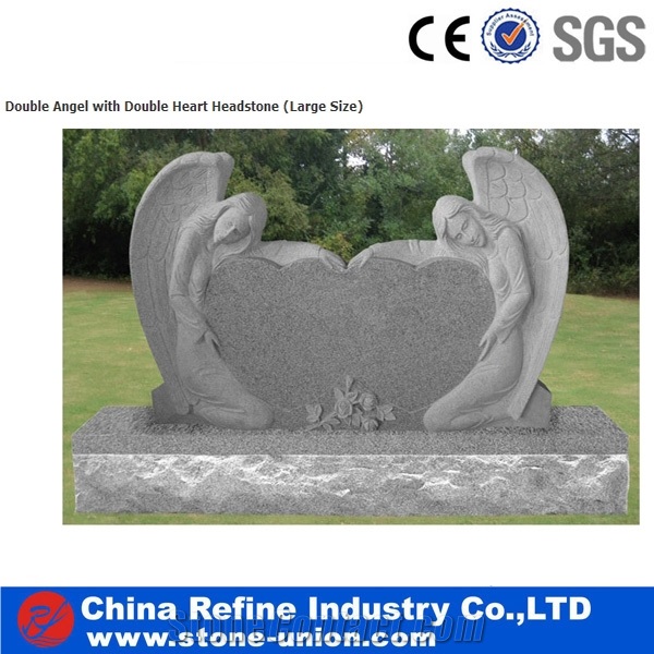 Grey Granite Double Angel and Heart Headstone