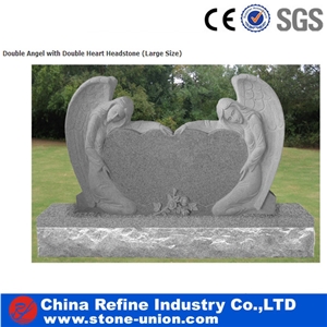 Grey Granite Double Angel and Heart Headstone