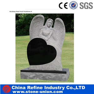 Grey Granite Double Angel and Heart Headstone