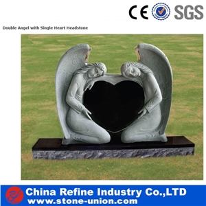 Grey Granite Double Angel and Heart Headstone