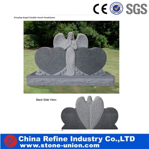 Grey Granite Double Angel and Heart Headstone