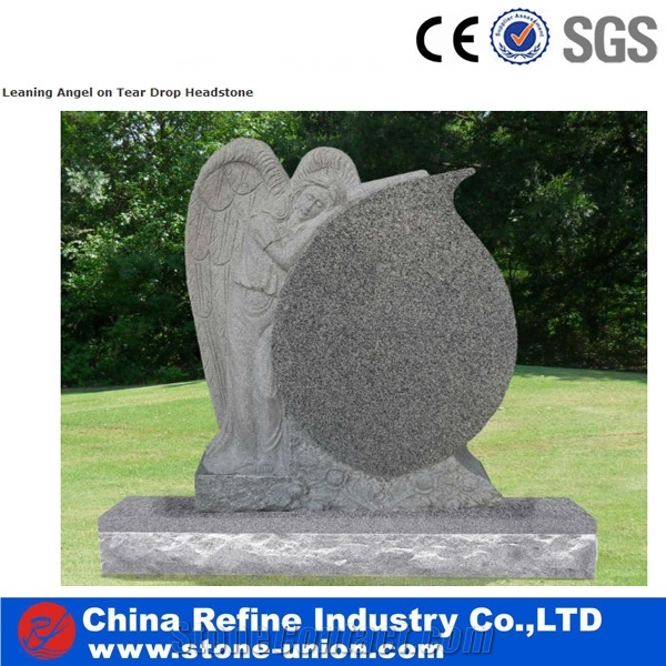 Grey Granite Double Angel and Heart Headstone