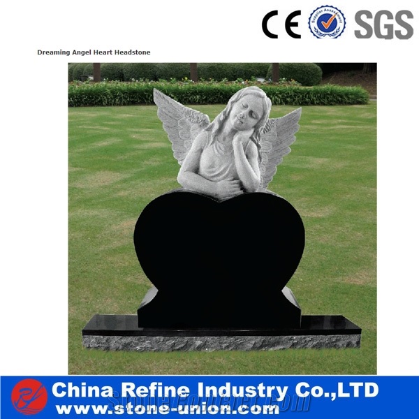 Grey Granite Double Angel and Heart Headstone