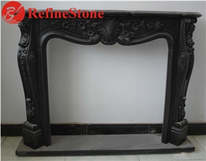 Hand Carved Natural Black Marble Fireplace Mantel