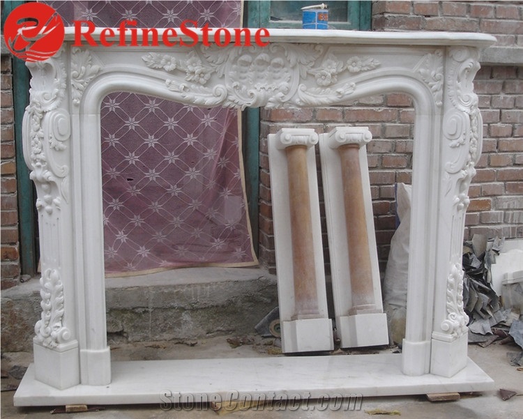 Hand Carved Natural Black Marble Fireplace Mantel