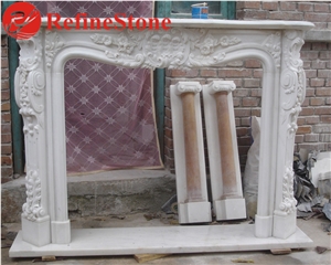 Hand Carved Natural Black Marble Fireplace Mantel