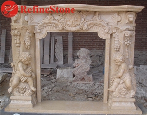 Hand Carved Natural Black Marble Fireplace Mantel