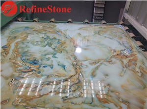 Man-Made Backlit Artificial Green Onyx Slab