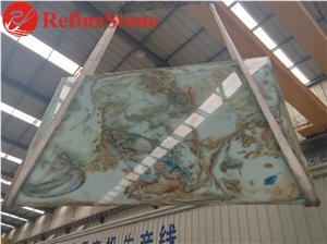 Man-Made Backlit Artificial Green Onyx Slab