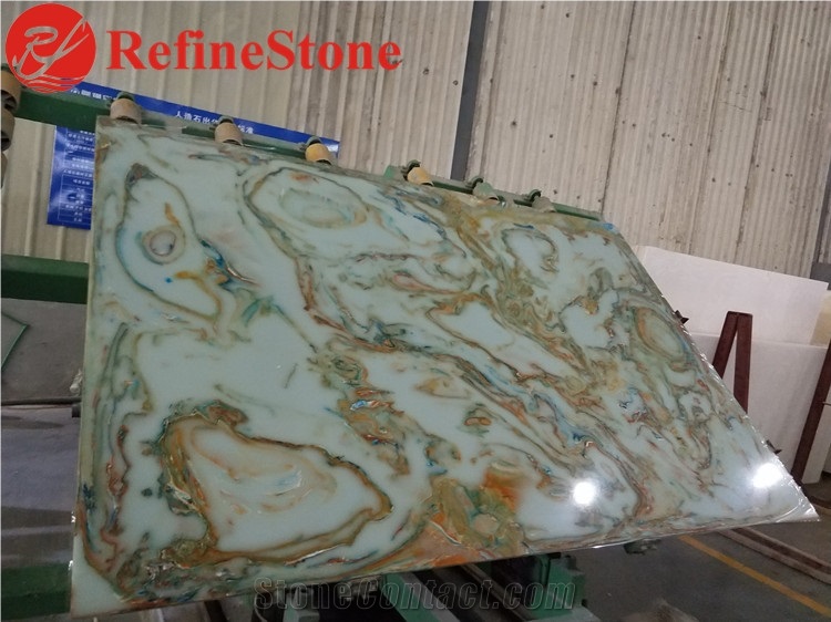 Man-Made Backlit Artificial Green Onyx Slab