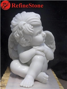 Outdoor Hand Carved Marble Child Angel Statue