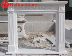 Pillar Carved Fireplace Mantel in White Marble