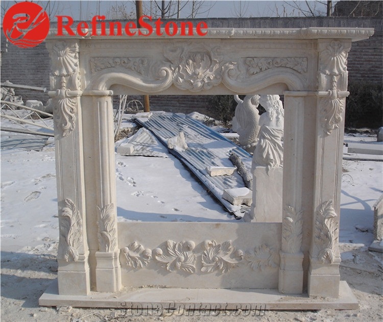 Pillar Carved Fireplace Mantel in White Marble