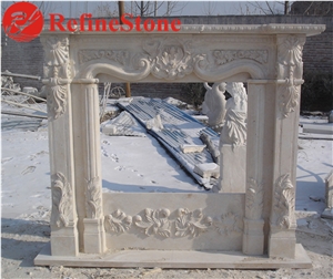 Pillar Carved Fireplace Mantel in White Marble