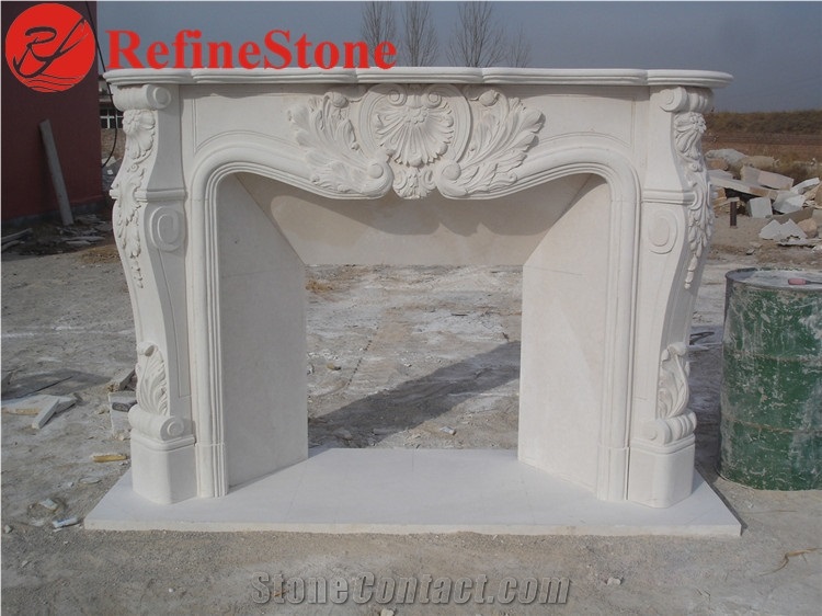 Pillar Carved Fireplace Mantel in White Marble