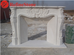Pillar Carved Fireplace Mantel in White Marble