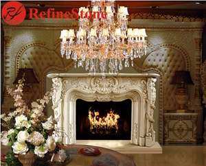 Pillar Carved Fireplace Mantel in White Marble