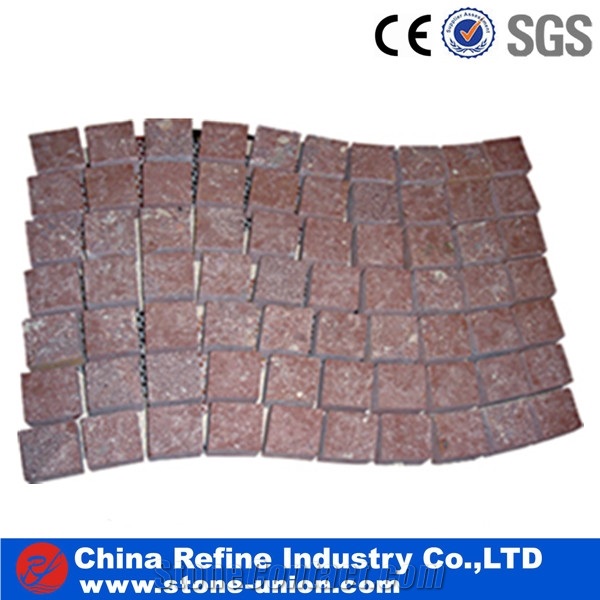 Porphyr Red Cobblestone,Mesh Backed Granite Pavers