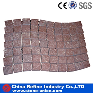 Porphyr Red Cobblestone,Mesh Backed Granite Pavers