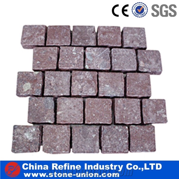 Porphyr Red Cobblestone,Mesh Backed Granite Pavers