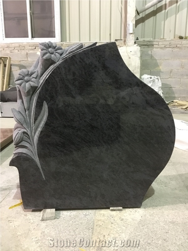 Granite Bahama Blue Lily Engraved Headstone