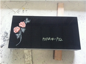 Black Flat Headstone with Roses Laser Etching