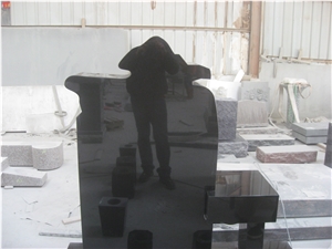 Black Granite Upright Headstone with Bench