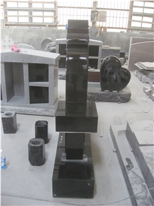 Black Granite Upright Headstone with Bench