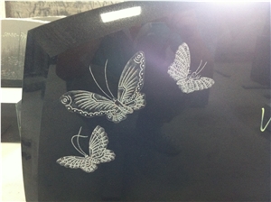 Cemetery Usage Black Headstone with Butterflies