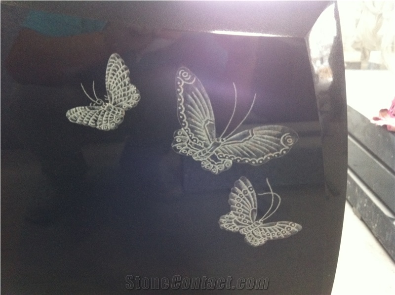Cemetery Usage Black Headstone with Butterflies