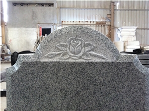 G633 Gray Granite Upright Headstone with Vases