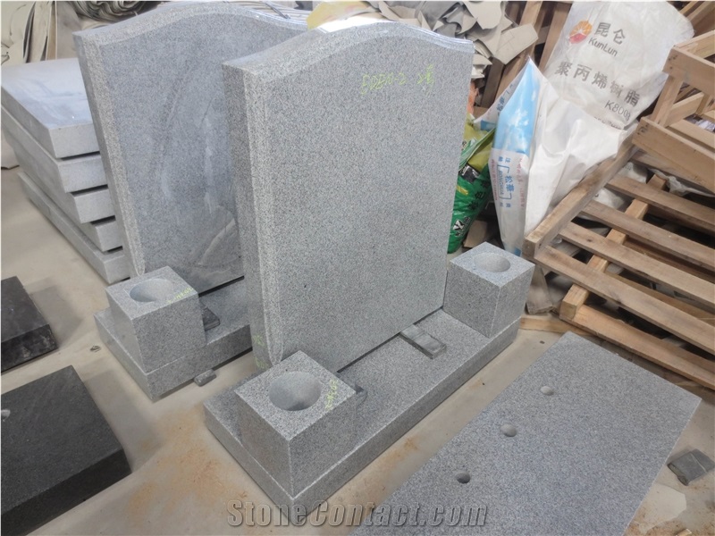 G633 Gray Granite Upright Monument with Vases