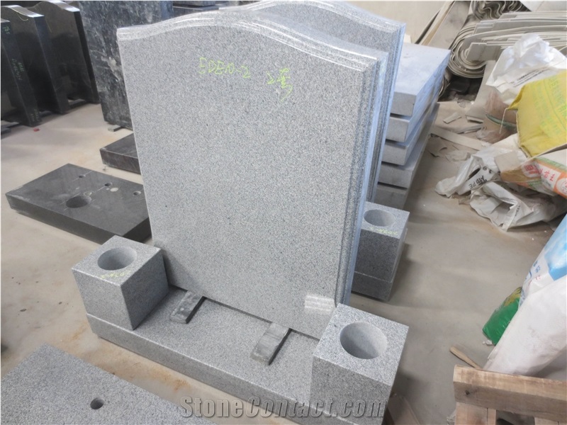 G633 Gray Granite Upright Monument with Vases