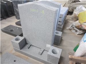 G633 Gray Granite Upright Monument with Vases