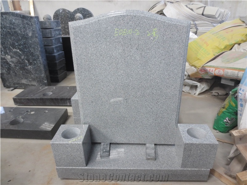 G633 Gray Granite Upright Monument with Vases