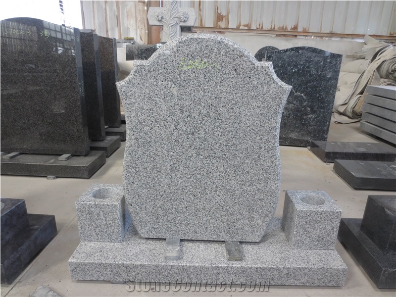 G633 Gray Granite Upright Monument with Vases