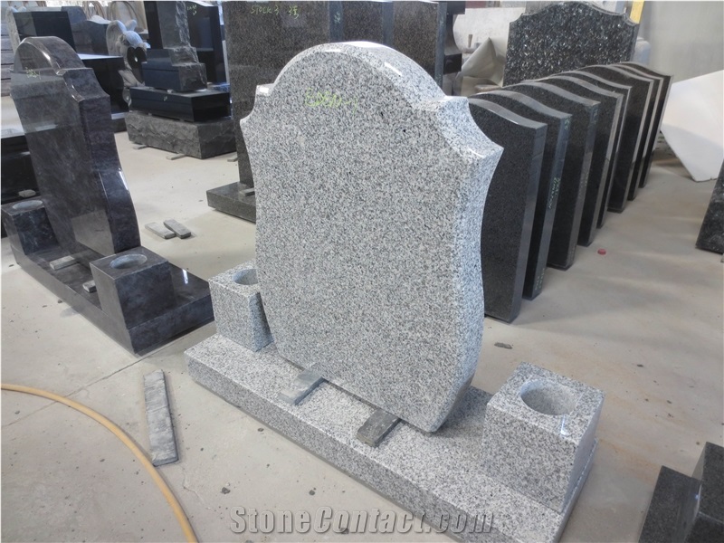 G633 Gray Granite Upright Monument with Vases