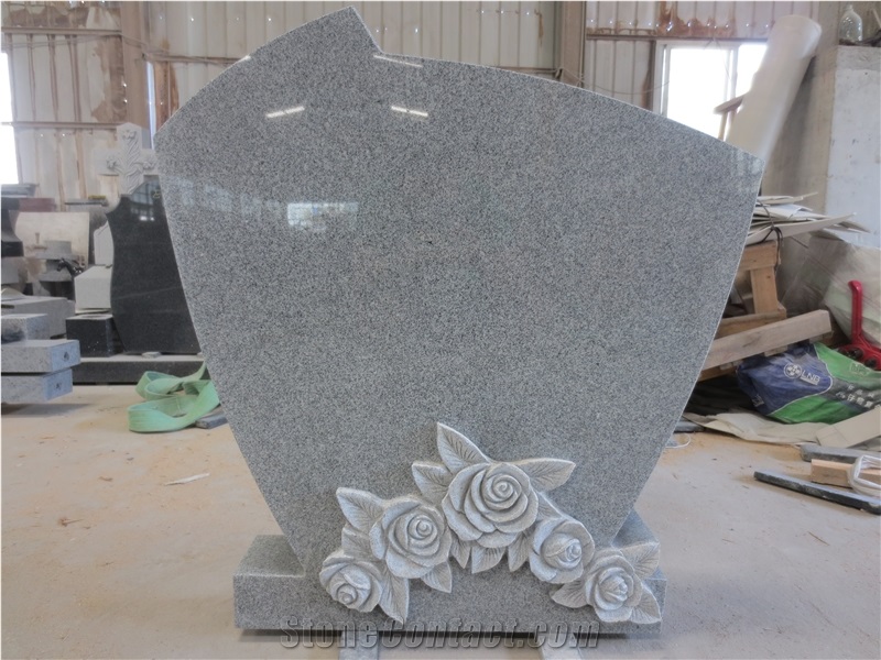 G633 Gray Monument with Flowers Engraving