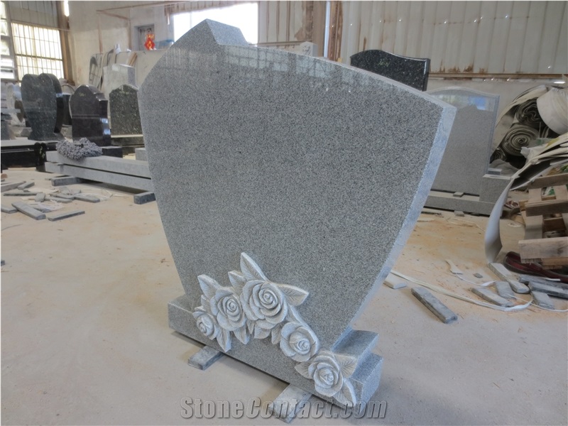 G633 Gray Monument with Flowers Engraving