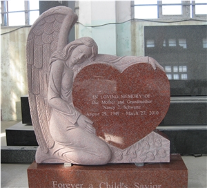 India Red Granite Engraved Angel Monument 06