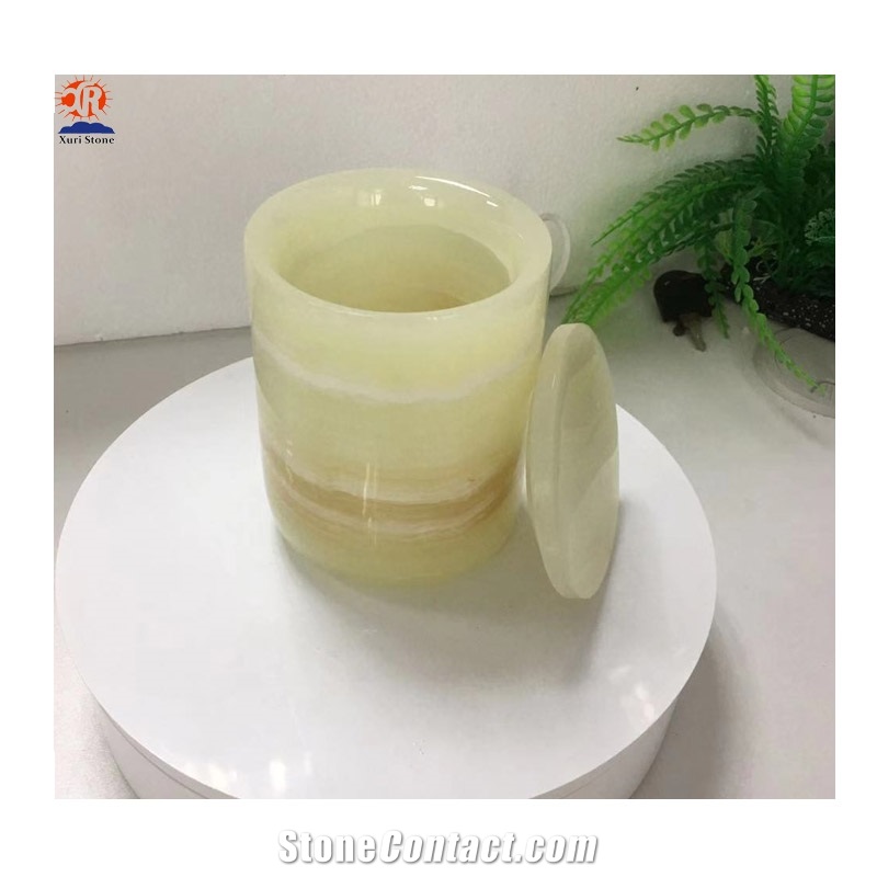 Natural Green Onyx Marble Candle Jar with Lids
