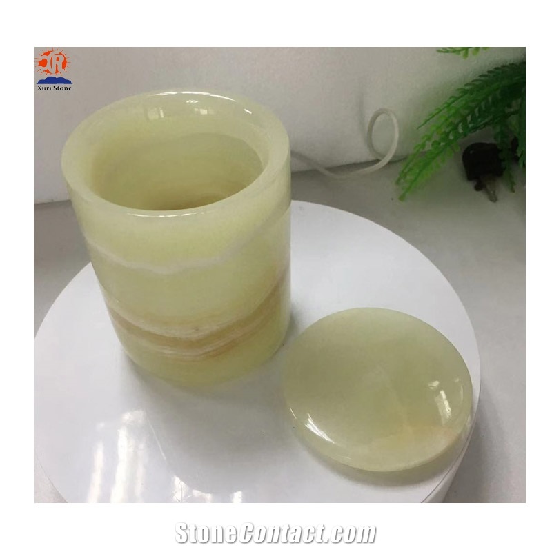 Natural Green Onyx Marble Candle Jar with Lids