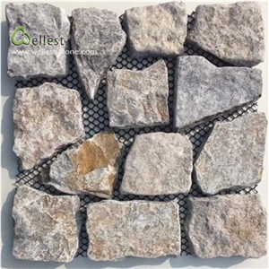 Beige Light Yellow Flag Stone Mesh Backed
