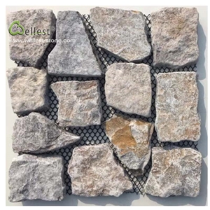 Beige Light Yellow Flag Stone Mesh Backed
